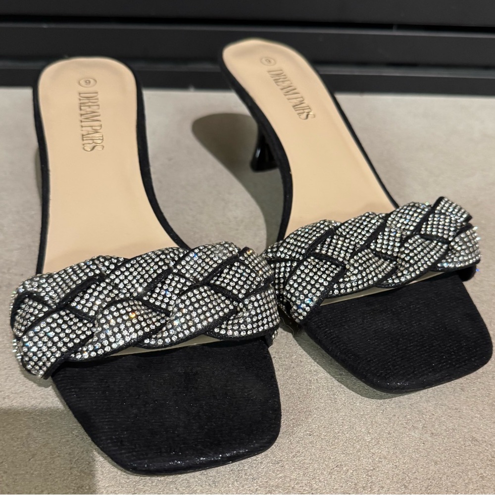 Black rhinestone heels